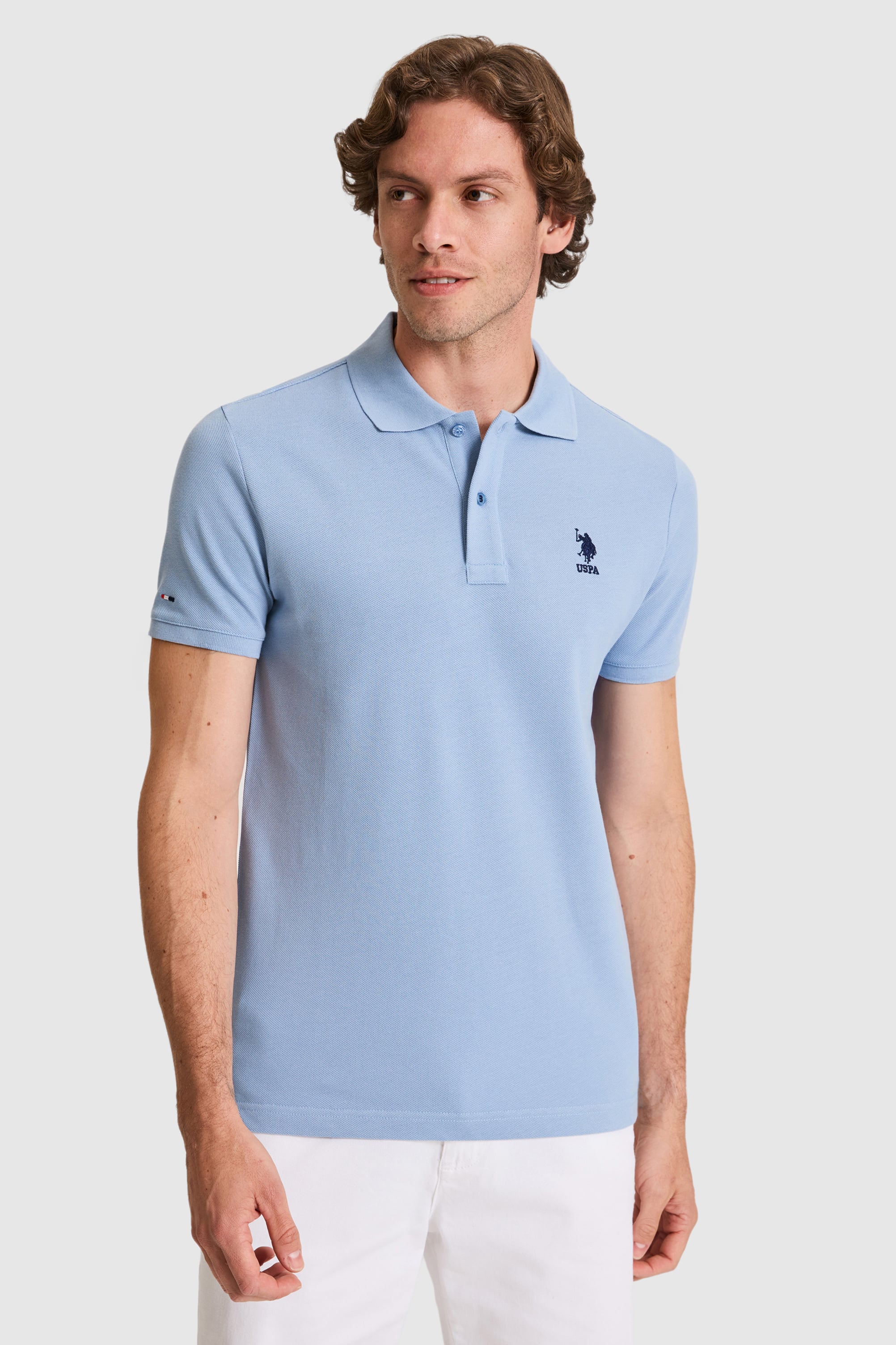 Erkek Slim Fit Polo Yaka Mavi Basic Tişört