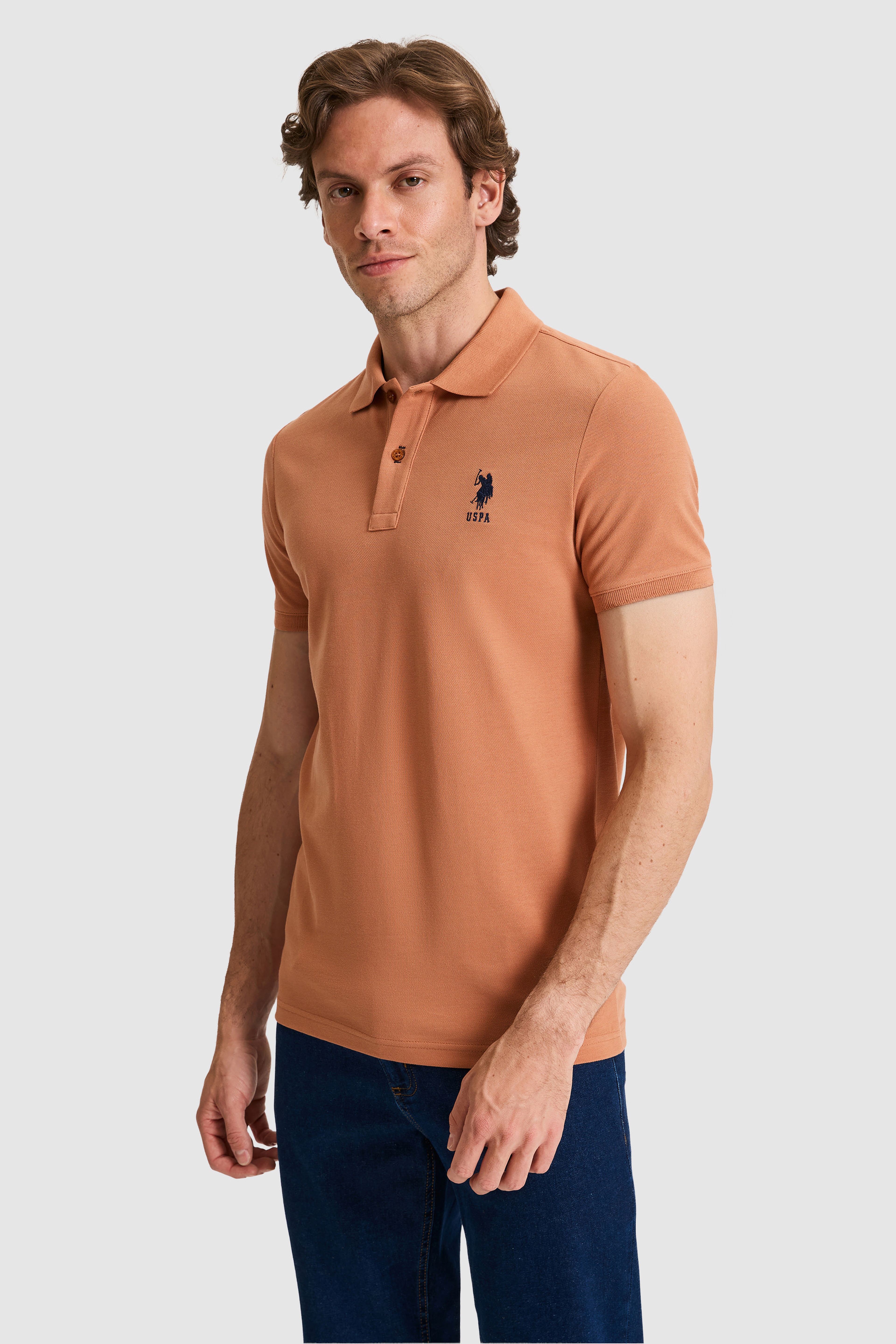 Erkek Slim Fit Polo Yaka Gül Kurusu Basic Tişört