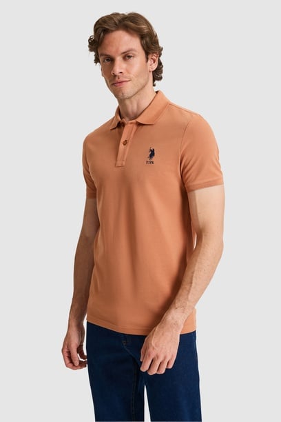 Erkek Slim Fit Polo Yaka Gül Kurusu Basic Tişört