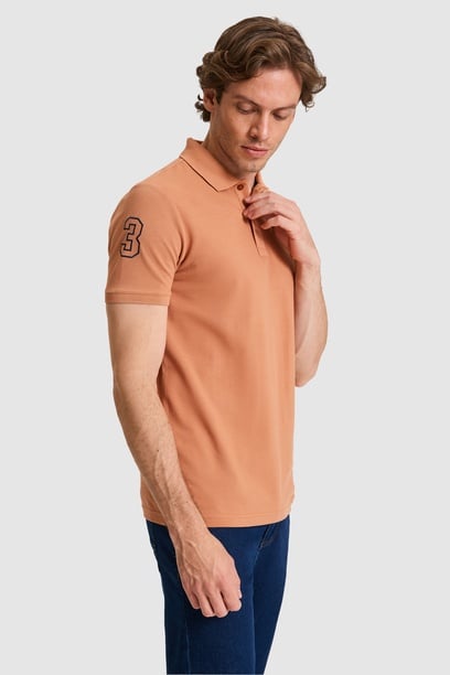 Erkek Slim Fit Polo Yaka Gül Kurusu Basic Tişört