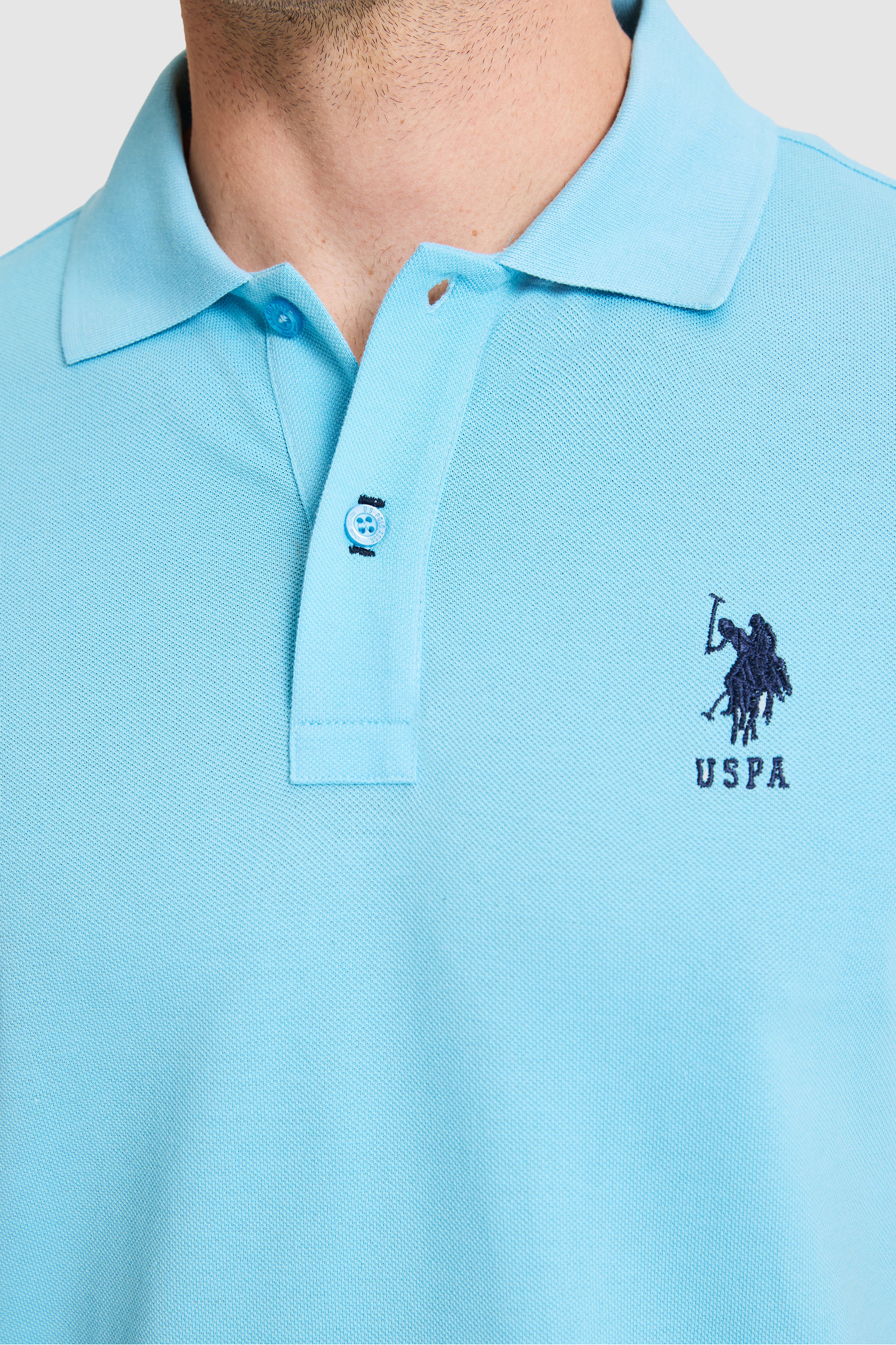 Erkek Slim Fit Polo Yaka Aqua Basic Tişört - Image 6