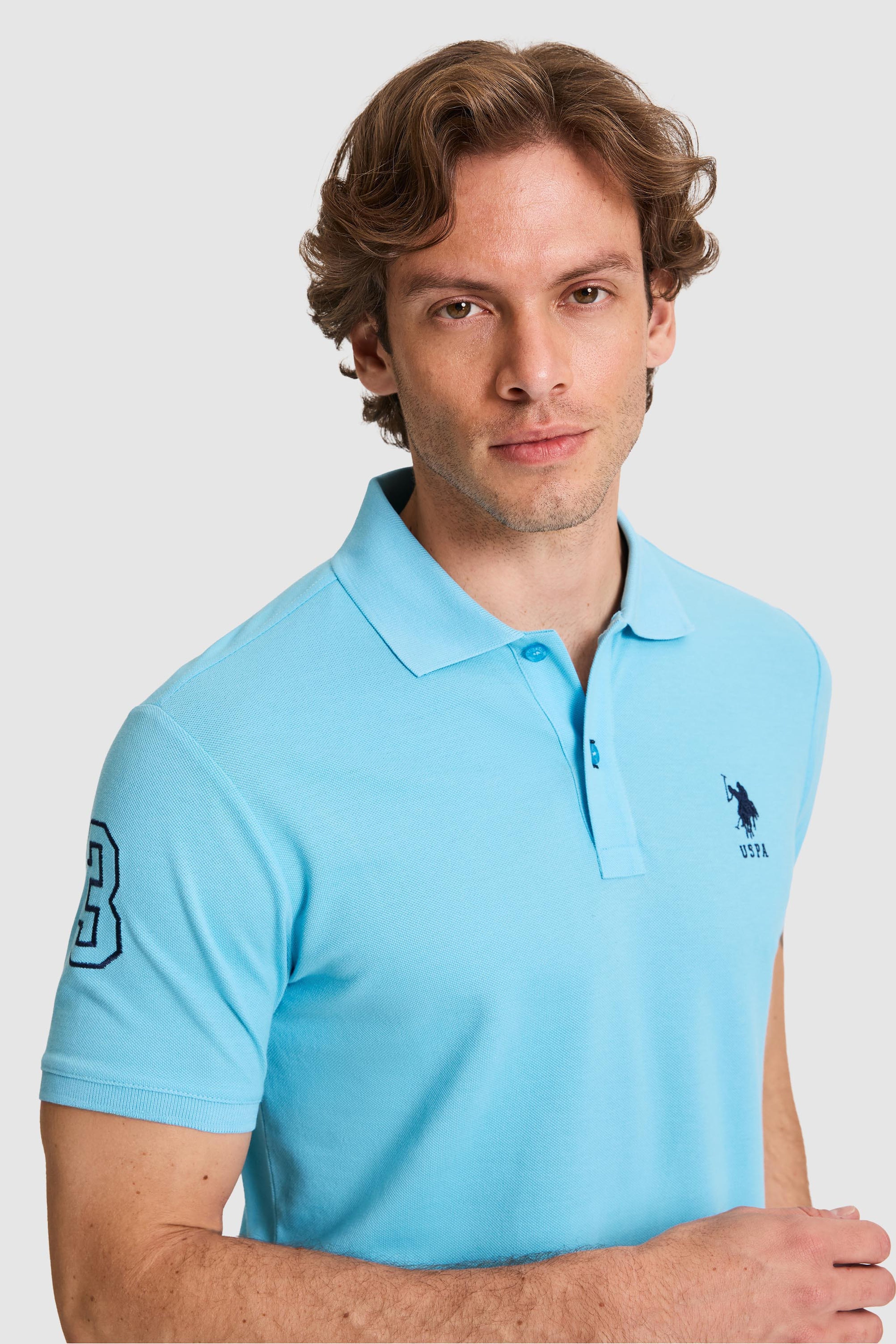 Erkek Slim Fit Polo Yaka Aqua Basic Tişört - Image 2