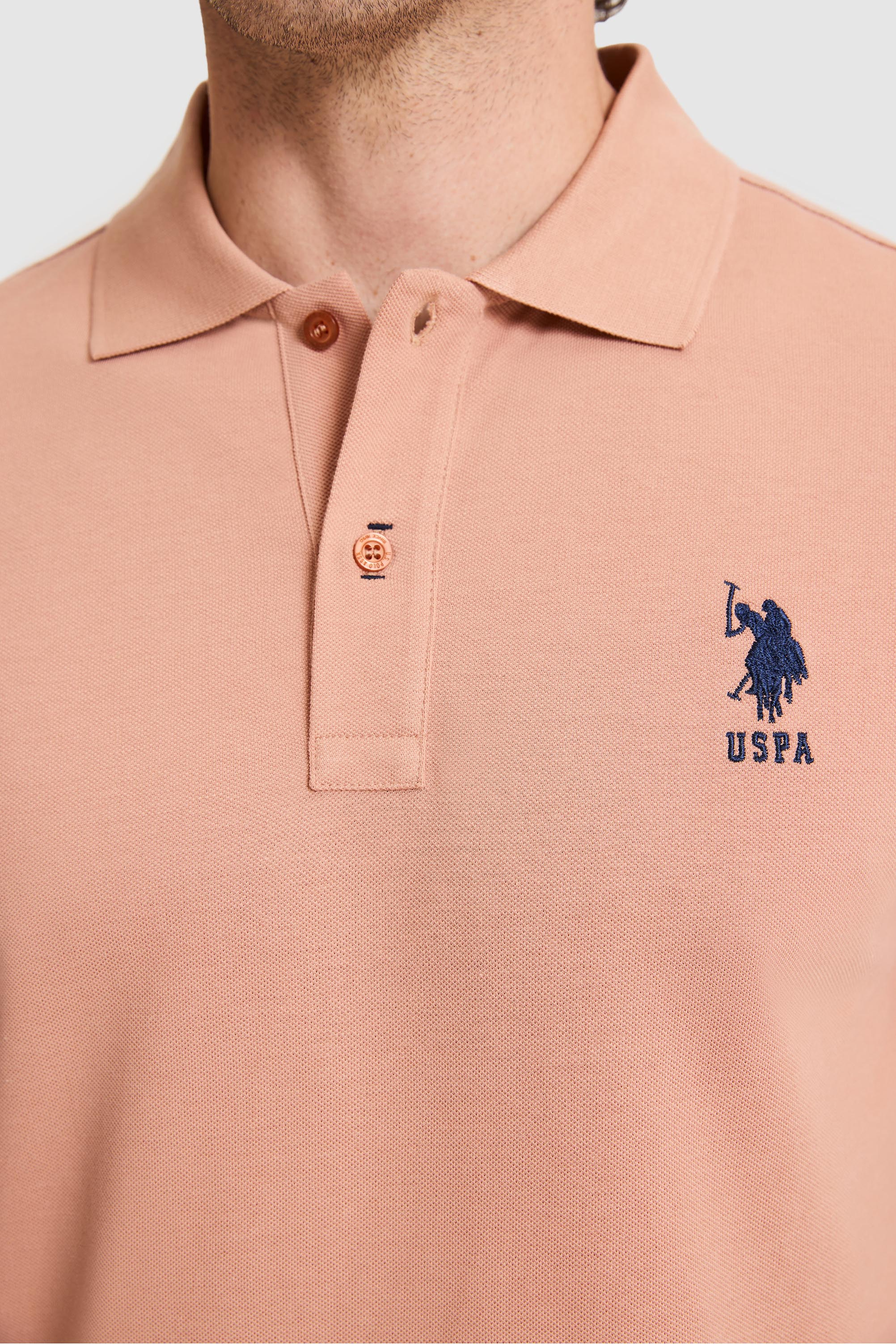 Erkek Slim Fit Polo Yaka Pudra Basic Tişört