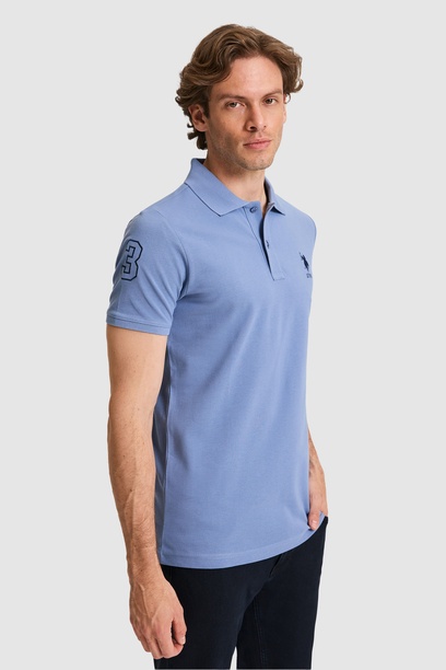 Erkek Slim Fit Polo Yaka İndigo Basic Tişört