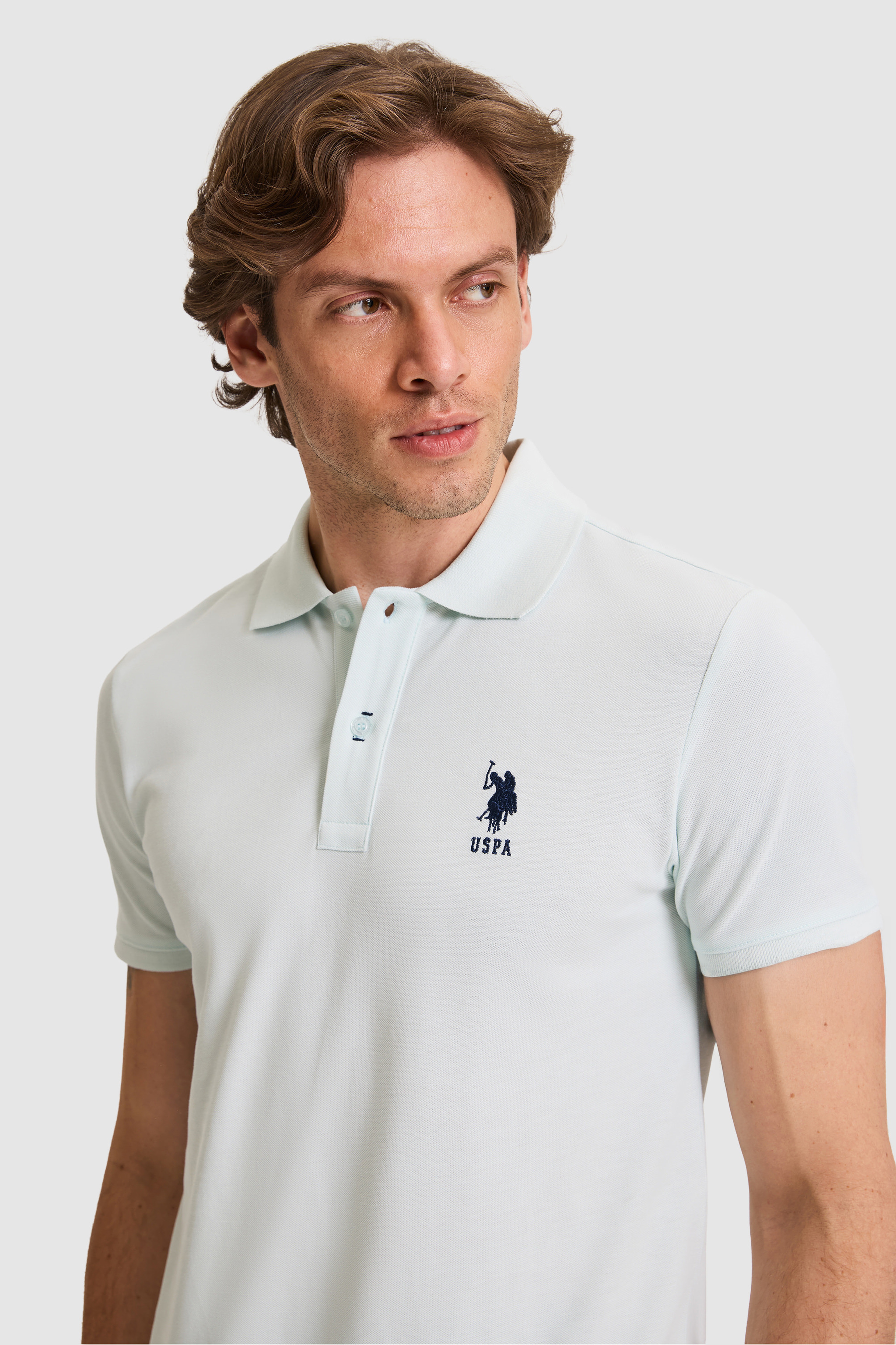 Erkek Slim Fit Polo Yaka Su Yeşili Basic Tişört - Image 2