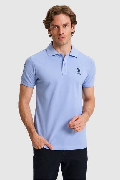 Erkek Slim Fit Polo Yaka Mor Basic Tişört
