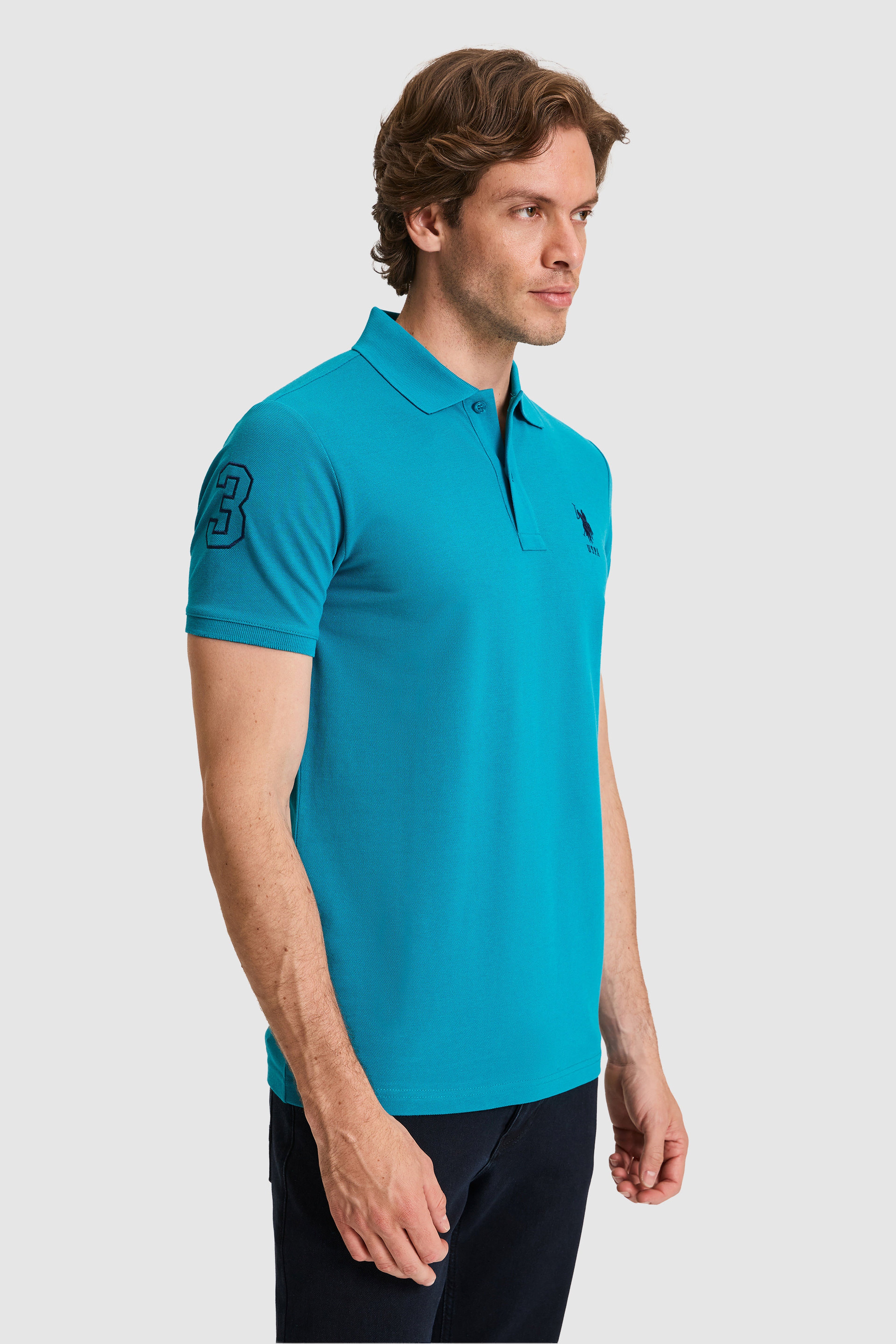 Erkek Slim Fit Polo Yaka Petrol Basic Tişört