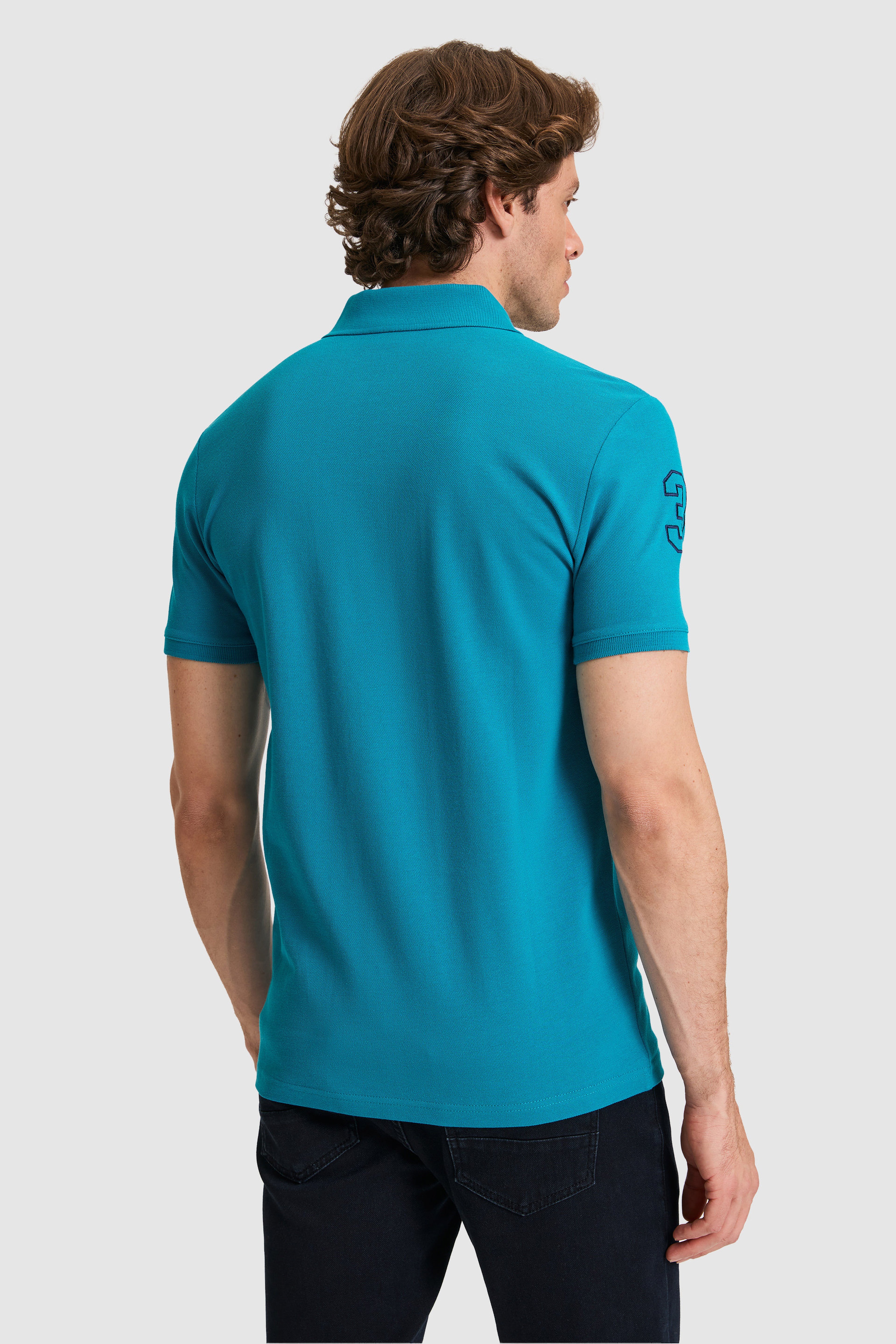 Erkek Slim Fit Polo Yaka Petrol Basic Tişört - Image 5