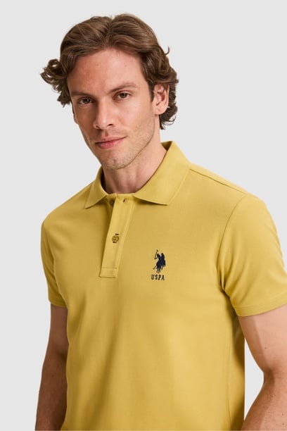 Erkek Slim Fit Polo Yaka Yeşil Basic Tişört