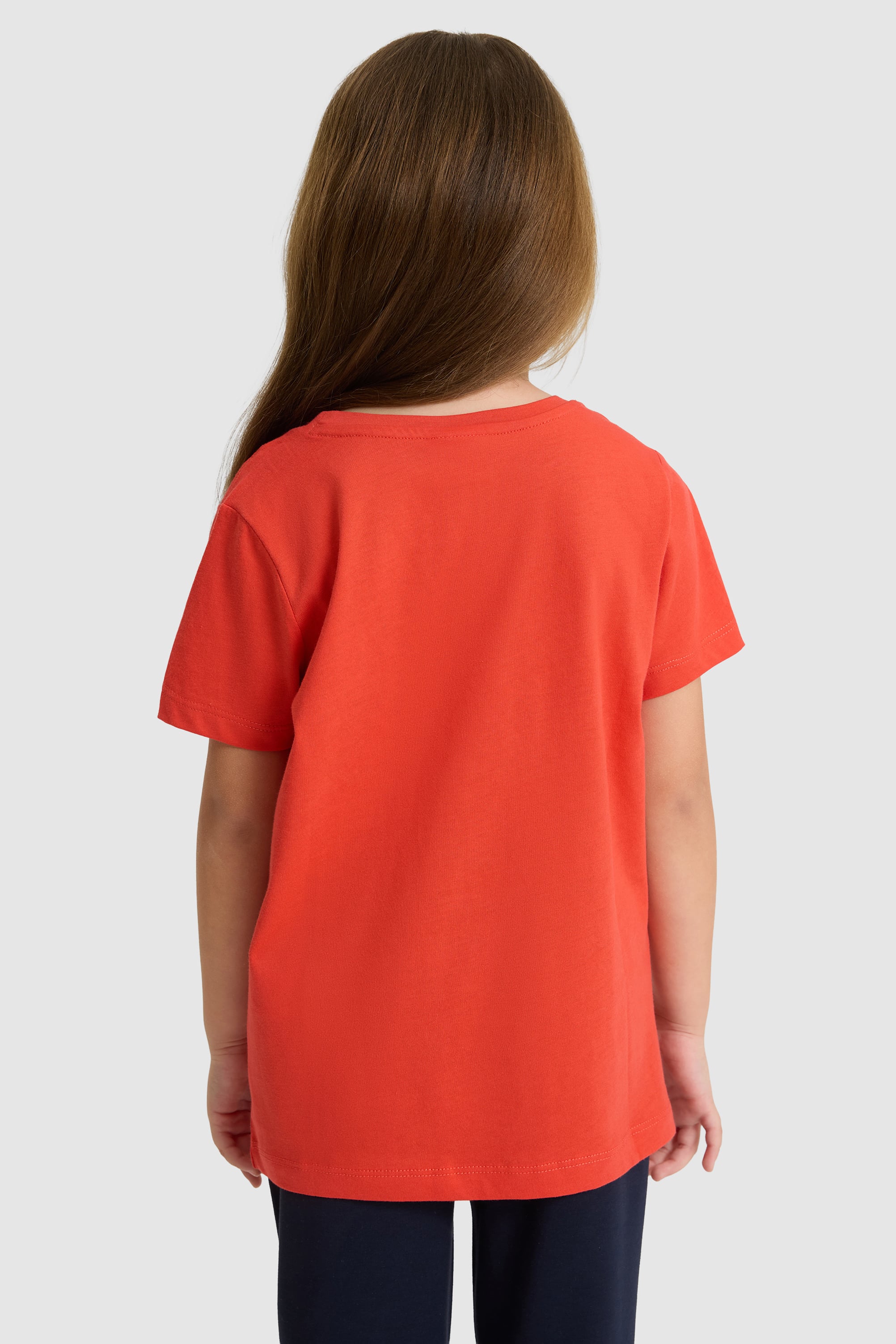 Kız Çocuk Kırmızı Fit Bisiklet Yaka Basic Tişört - Image 5