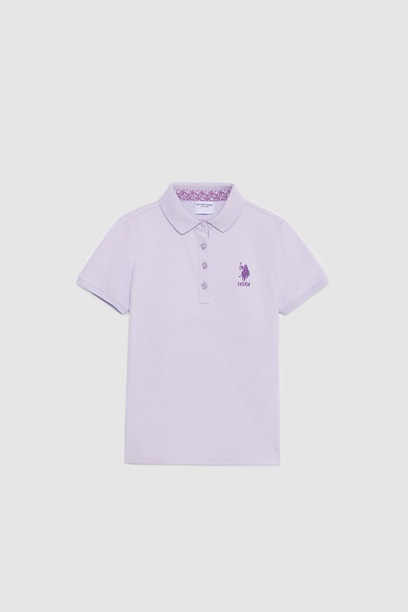 Kız Çocuk Lila Fit Polo Yaka Basic Tişört