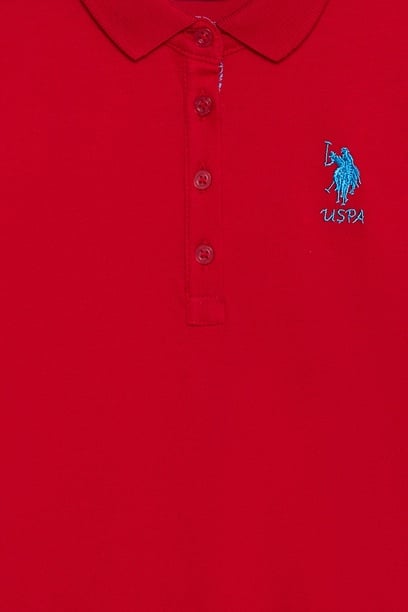 Kız Çocuk Kırmızı Fit Polo Yaka Basic Tişört