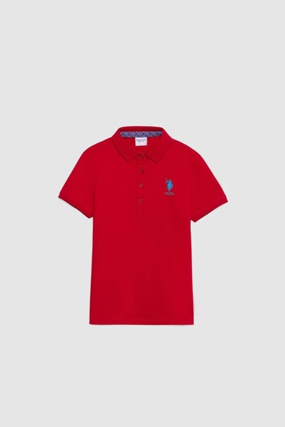 Kız Çocuk Kırmızı Fit Polo Yaka Basic Tişört