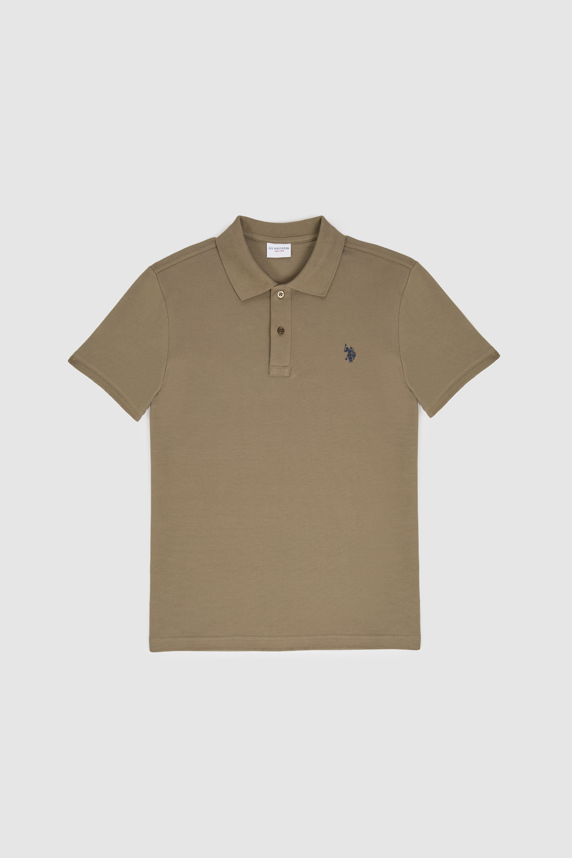 Erkek Slim Fit Polo Yaka Haki Basic Tişört - 50322347296