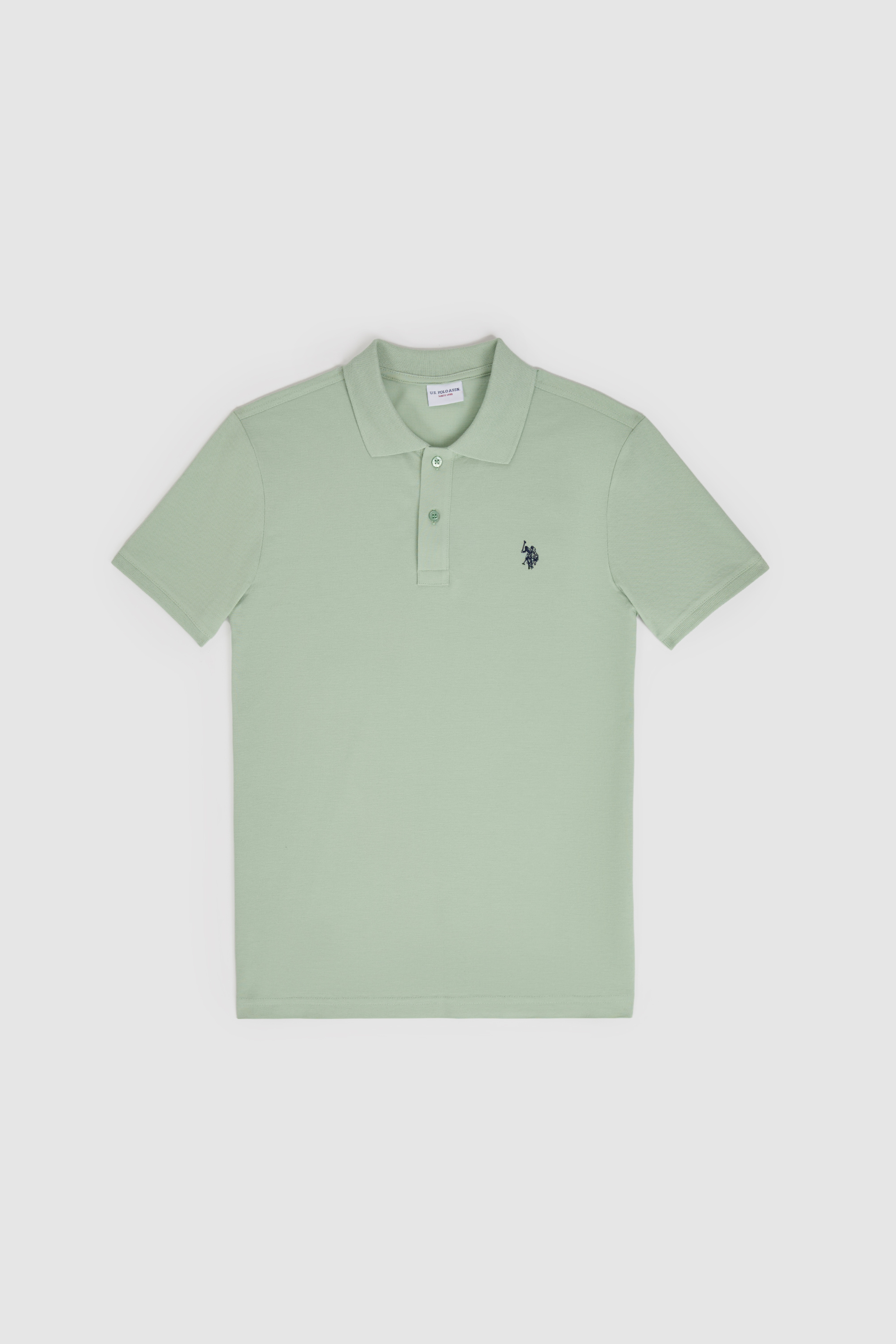 Erkek Slim Fit Polo Yaka Su Yeşili Basic Tişört - Image 6