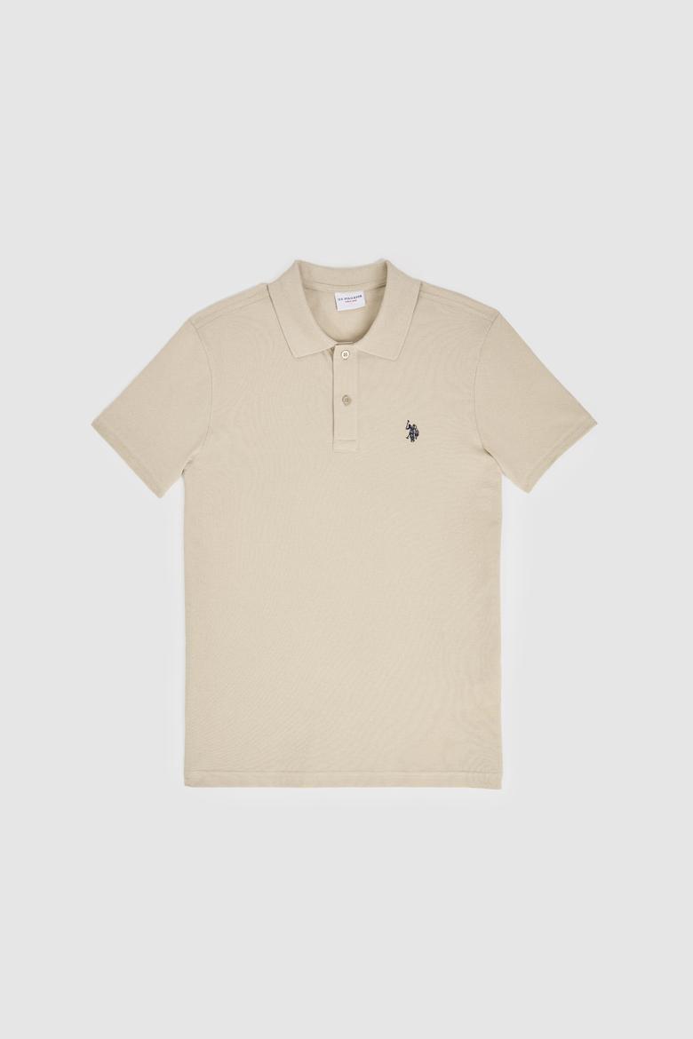 Erkek Slim Fit Polo Yaka Açık Haki Basic Tişört - 50322347219