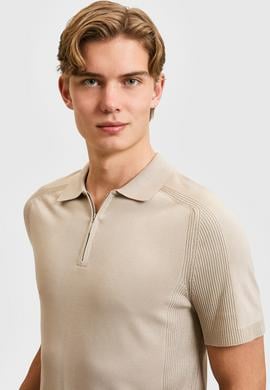 Erkek Taş Slim Fit Polo Yaka Yarım Fermuarlı Tişört - 50324302005