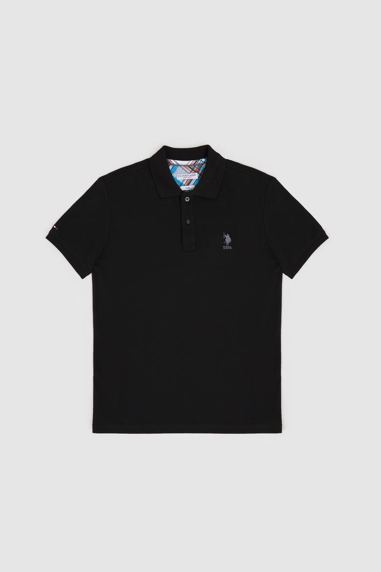 Erkek Slim Fit Polo Yaka Siyah Basic Tişört - 50322304172