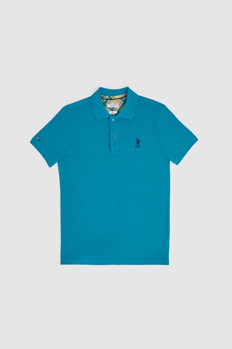 Erkek Slim Fit Polo Yaka Petrol Basic Tişört - 50322304273