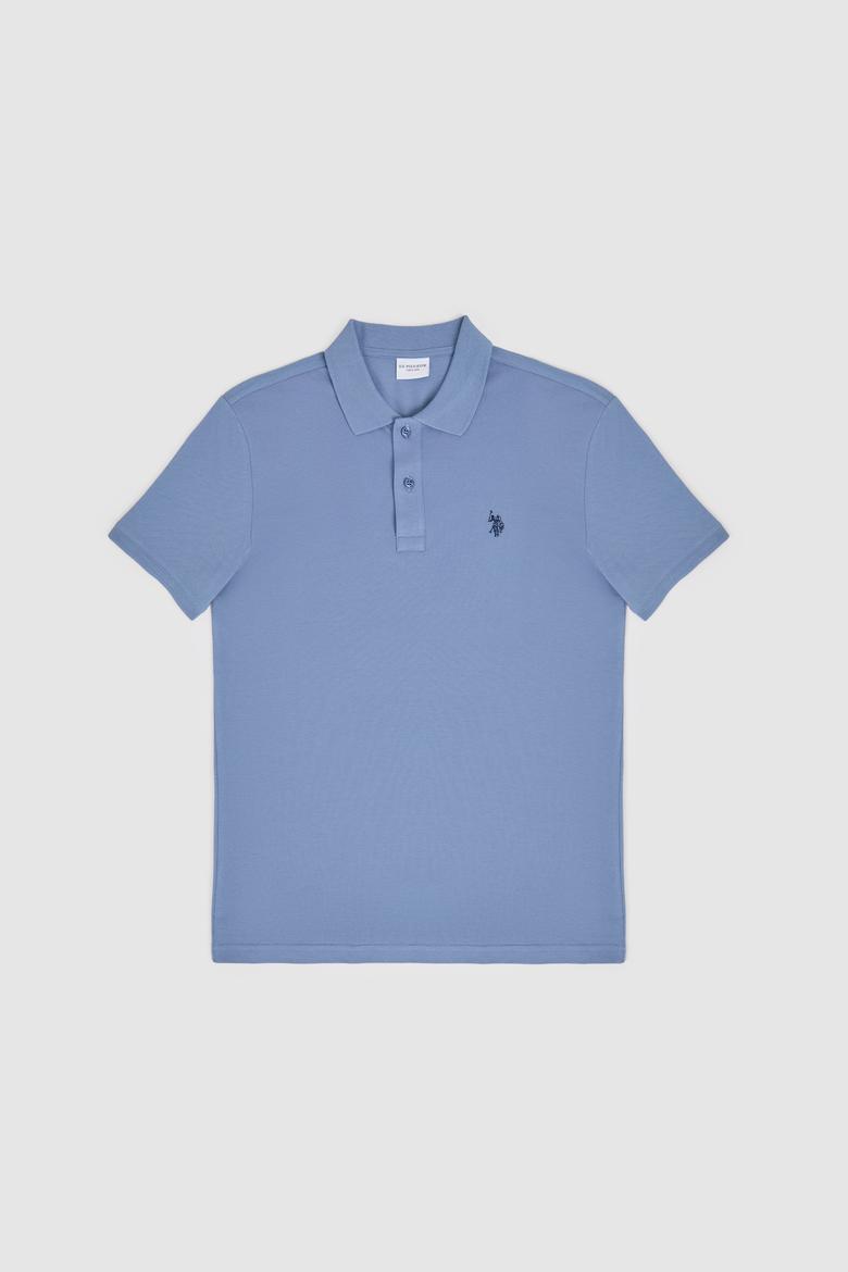 Erkek Slim Fit Polo Yaka İndigo Basic Tişört - 50322347043