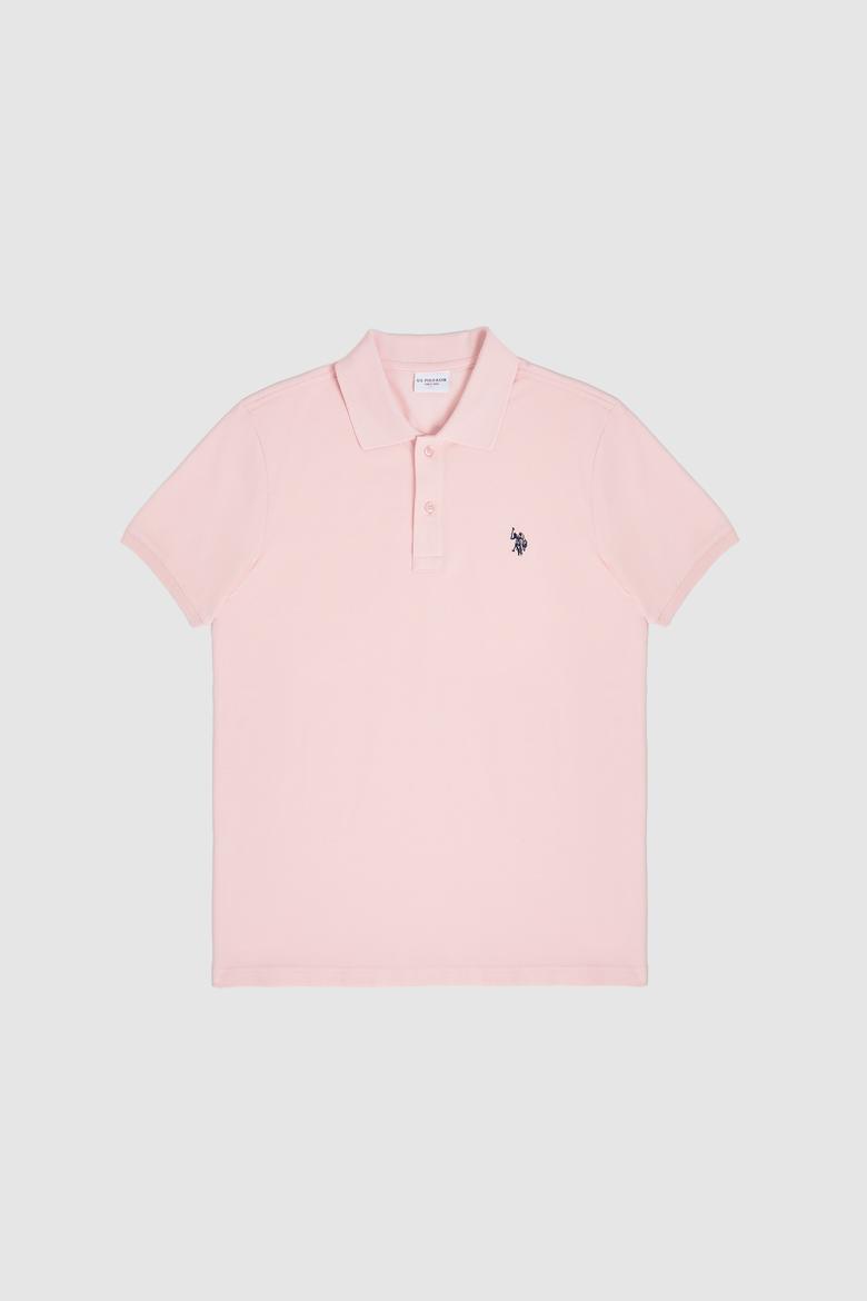 Erkek Slim Fit Polo Yaka Açık Pembe Basic Tişört - 50322347139