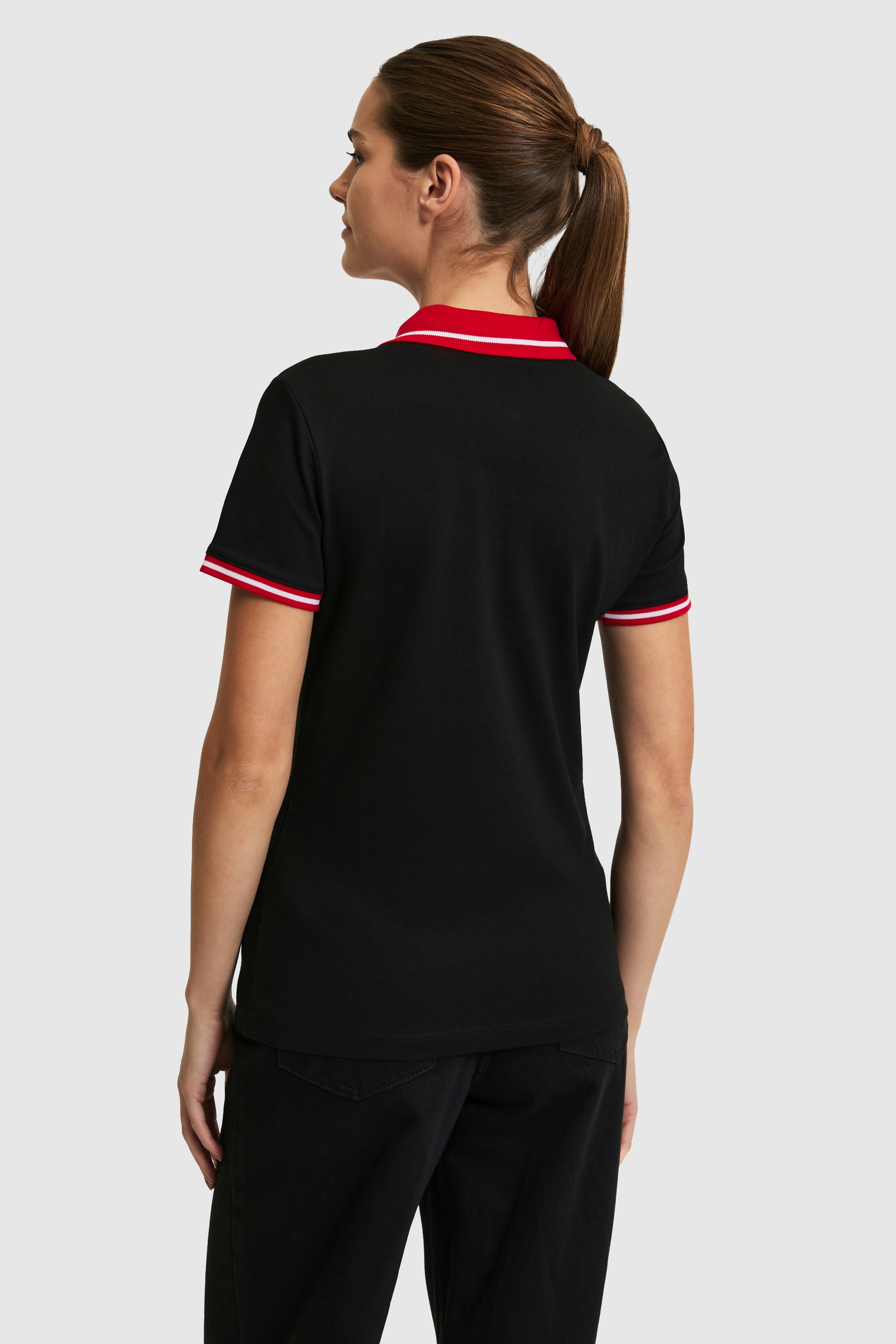 Kadın Siyah Polo Yaka Basic Tişört