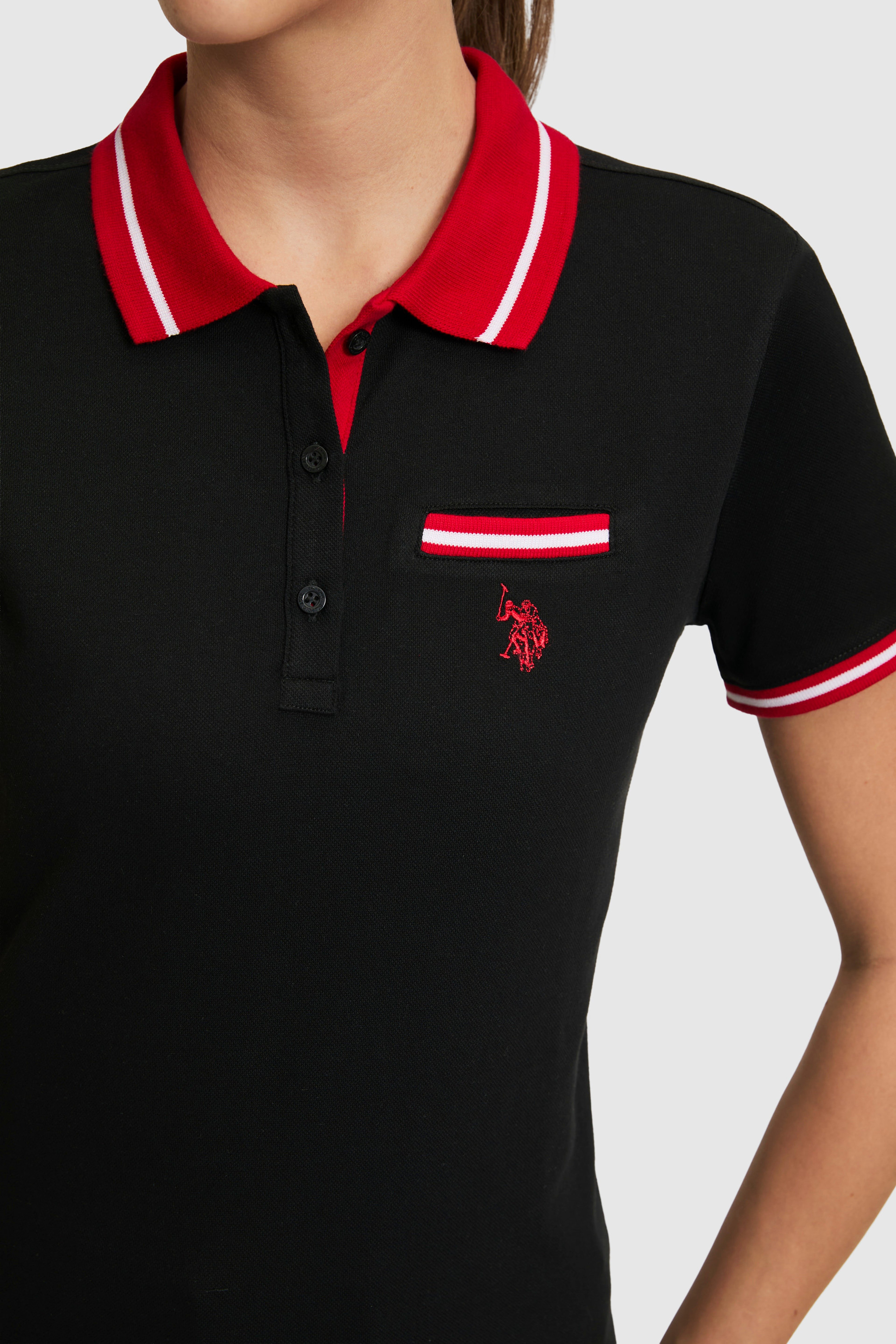 Kadın Siyah Polo Yaka Basic Tişört - Image 6