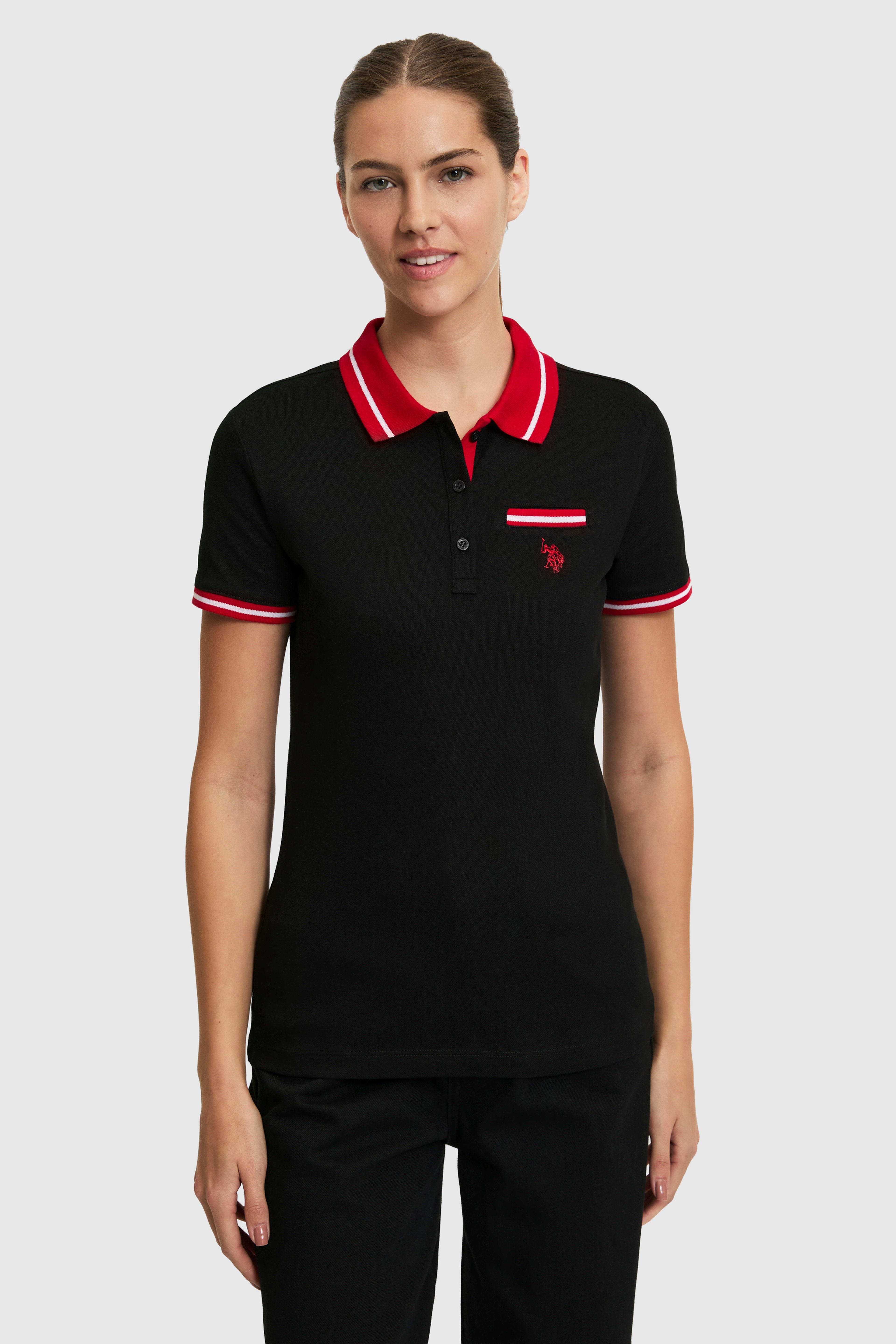 Kadın Siyah Polo Yaka Basic Tişört - Image 3