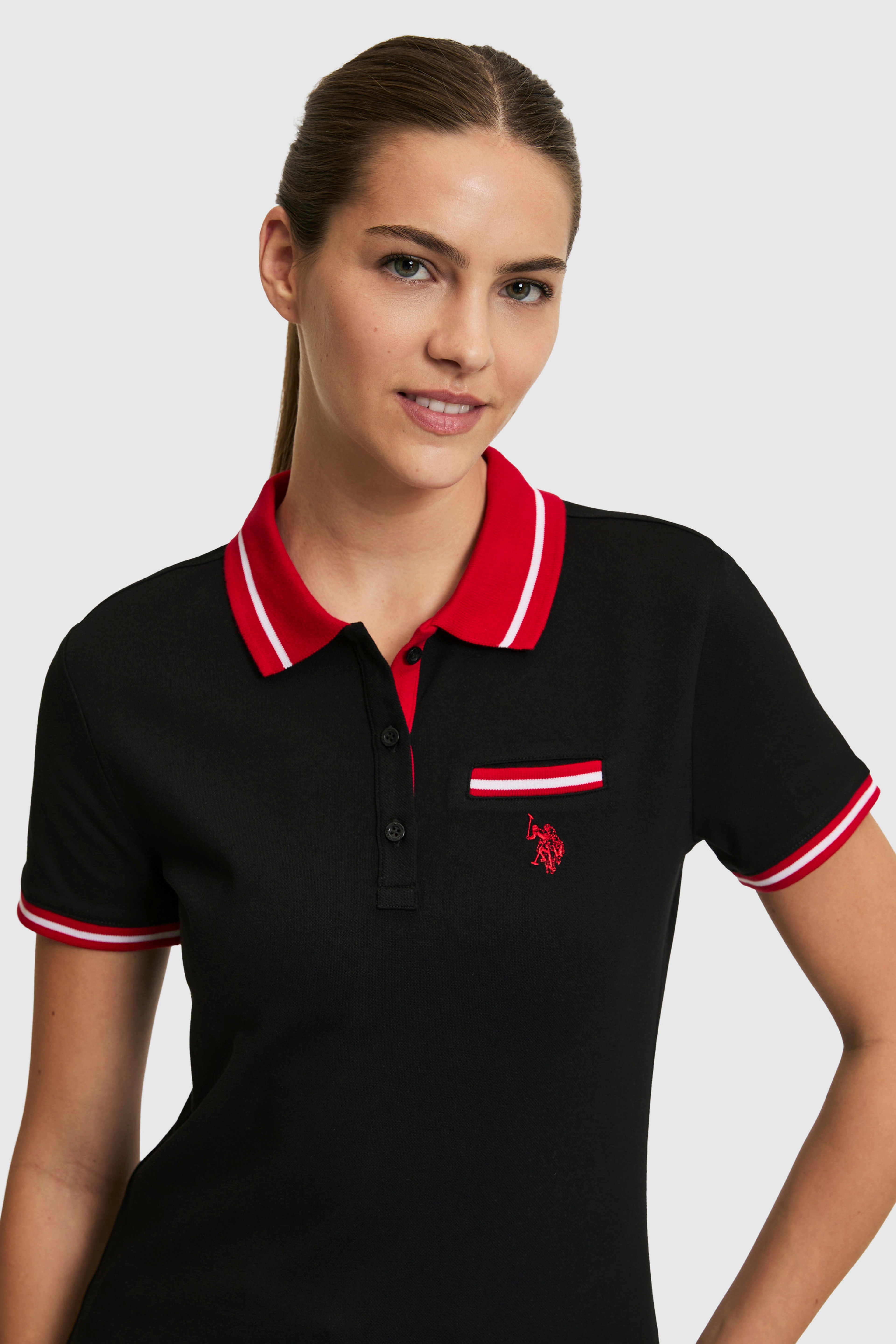 Kadın Siyah Polo Yaka Basic Tişört - Image 2