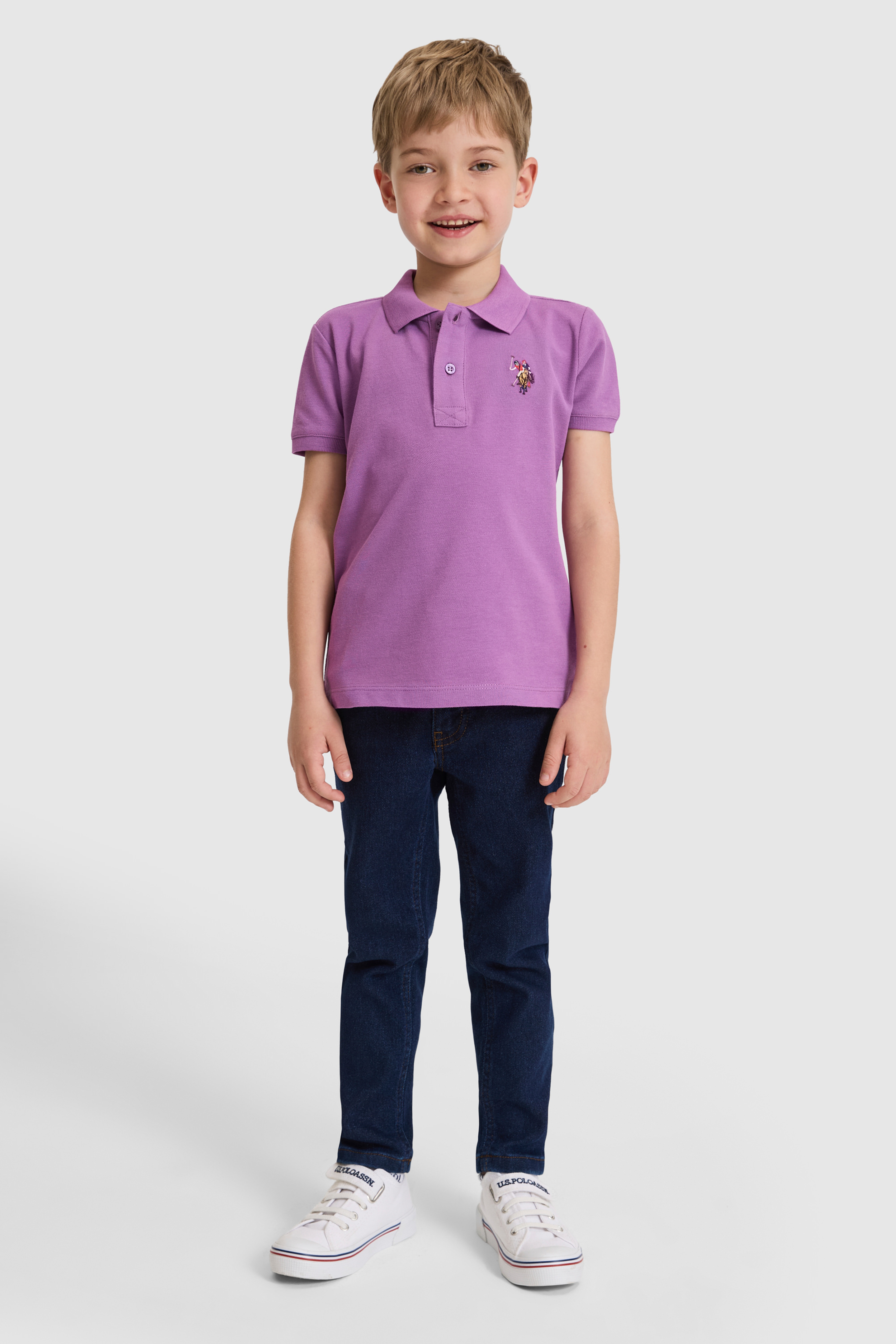 Erkek Çocuk Menekşe Polo Yaka Basic Tişört - Image 4
