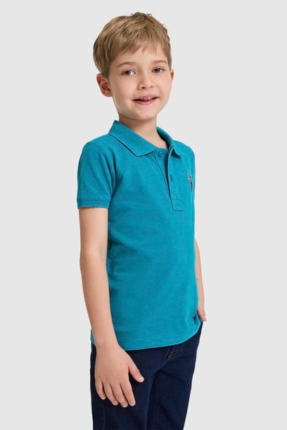 Erkek Çocuk Petrol Polo Yaka Basic Tişört