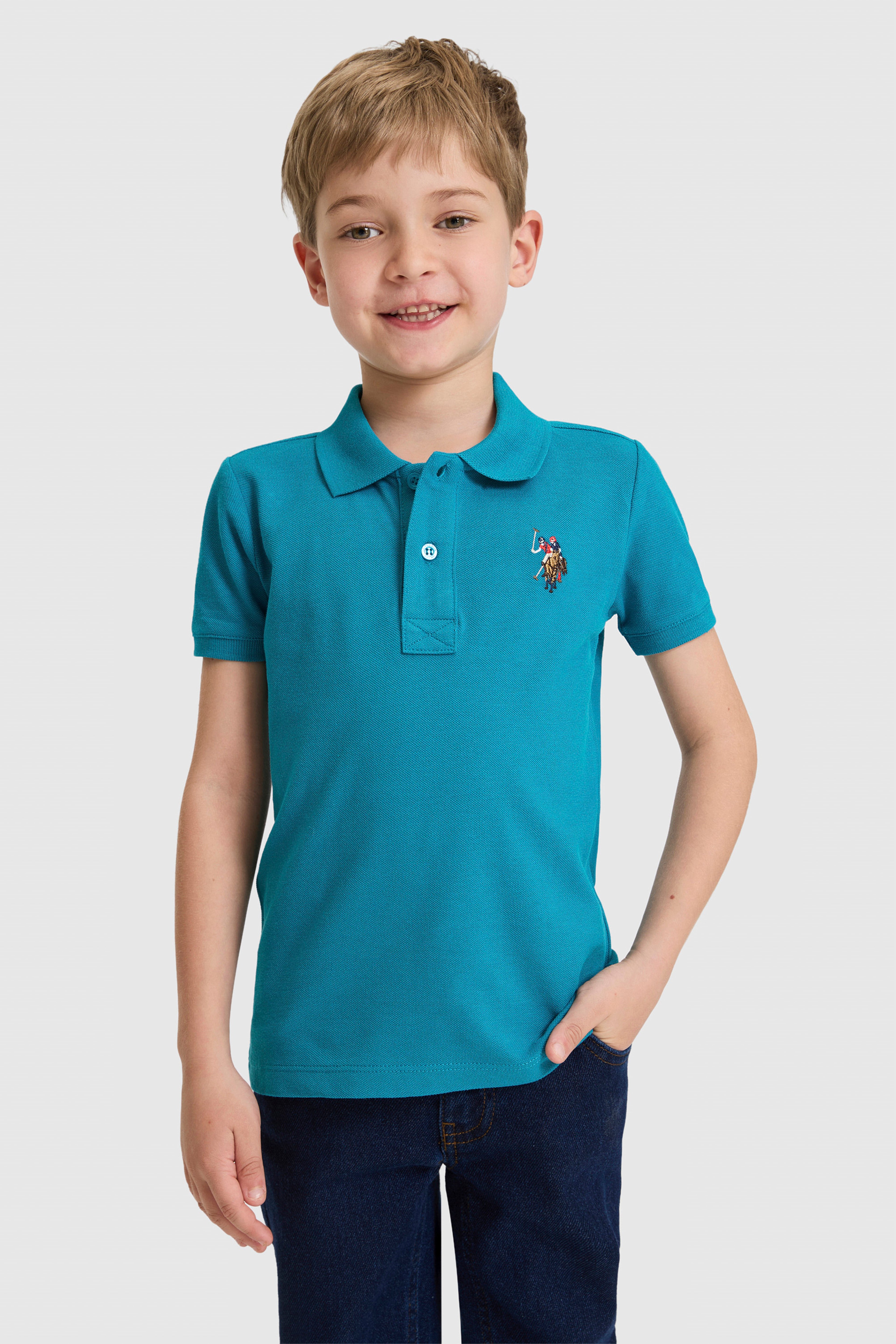 Erkek Çocuk Petrol Polo Yaka Basic Tişört