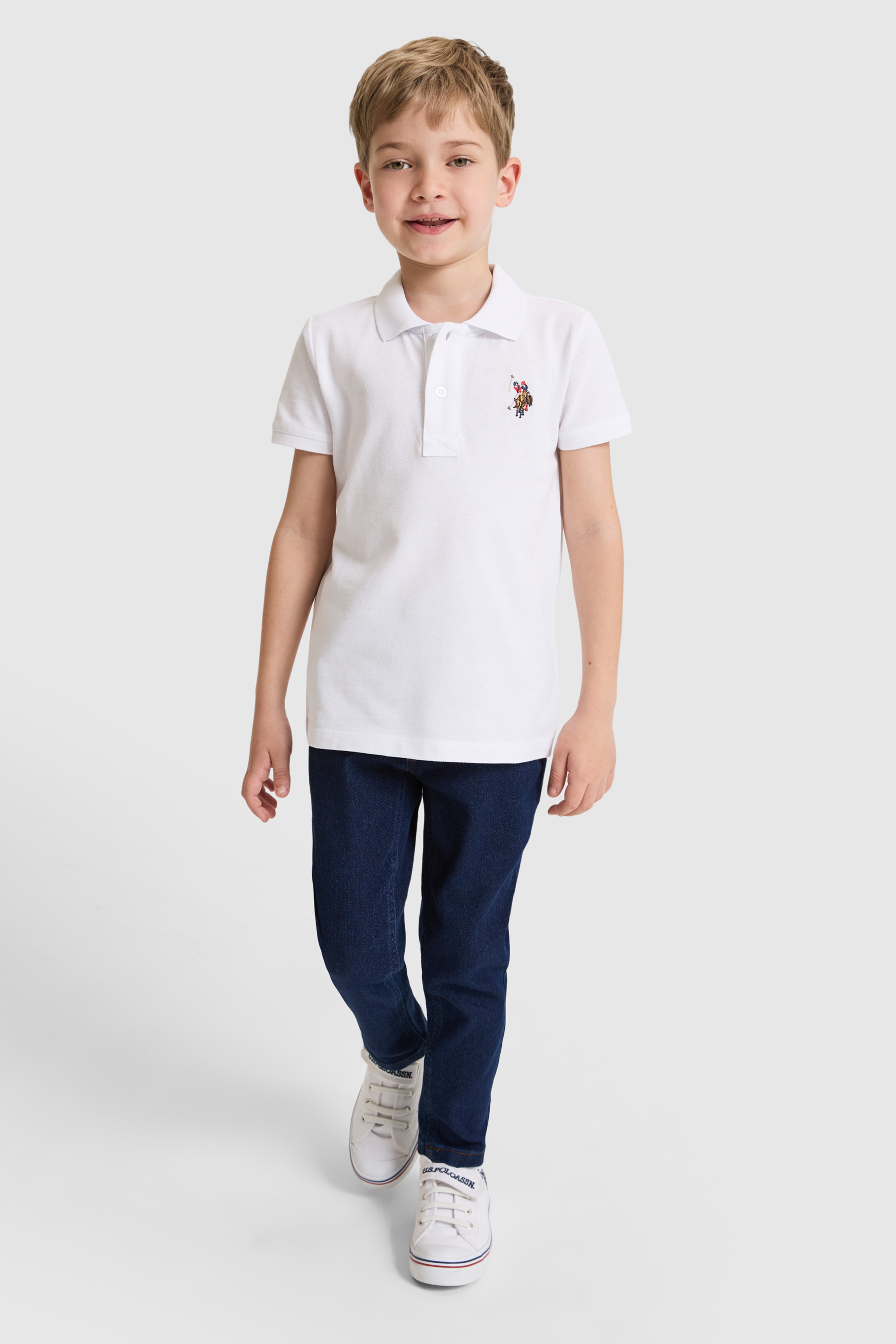 Erkek Çocuk Beyaz Polo Yaka Basic Tişört