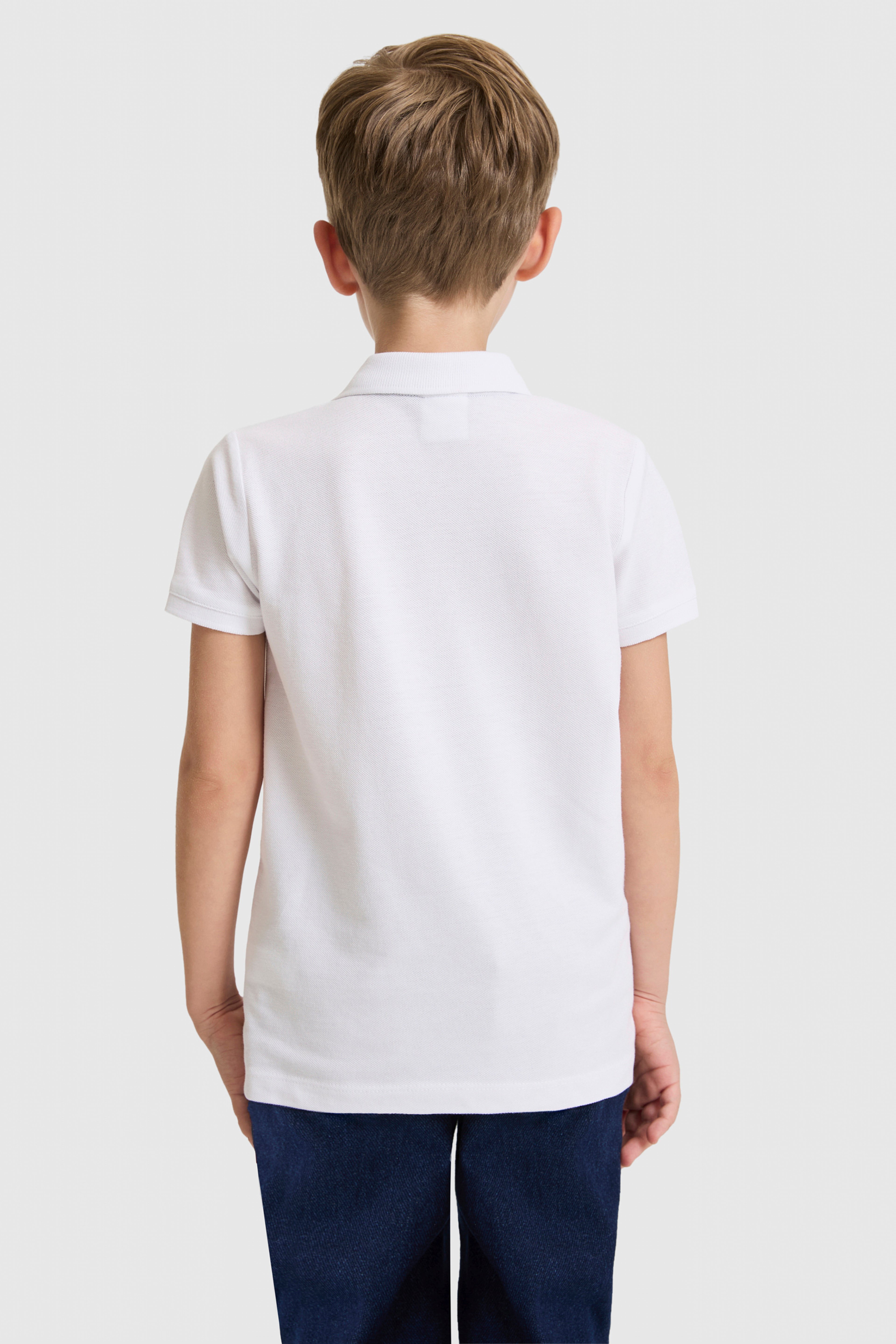 Erkek Çocuk Beyaz Polo Yaka Basic Tişört - Image 5