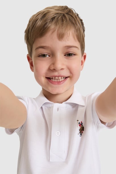 Erkek Çocuk Beyaz Polo Yaka Basic Tişört