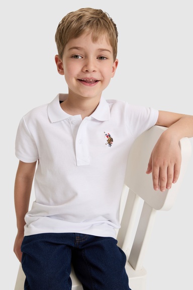 Erkek Çocuk Beyaz Polo Yaka Basic Tişört