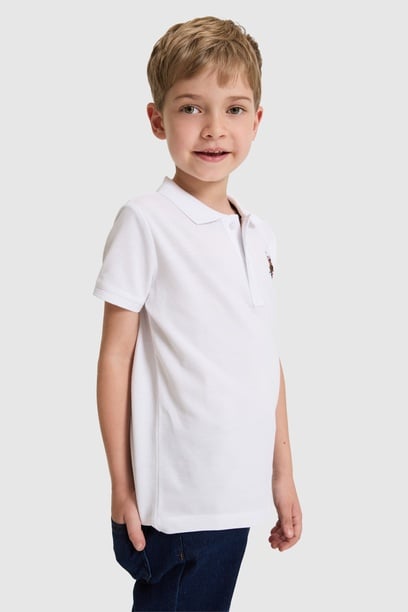 Erkek Çocuk Beyaz Polo Yaka Basic Tişört