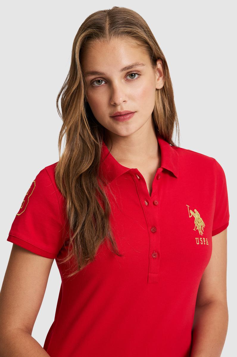 Kadın Kırmızı Polo Yaka Mini Boy Örme Elbise
