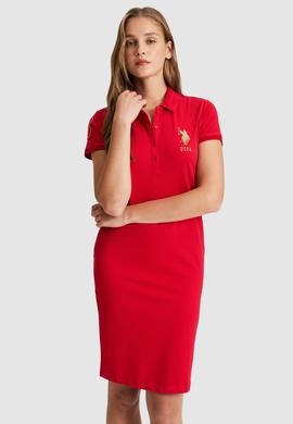 Kadın Kırmızı Polo Yaka Mini Boy Örme Elbise - 50297457042
