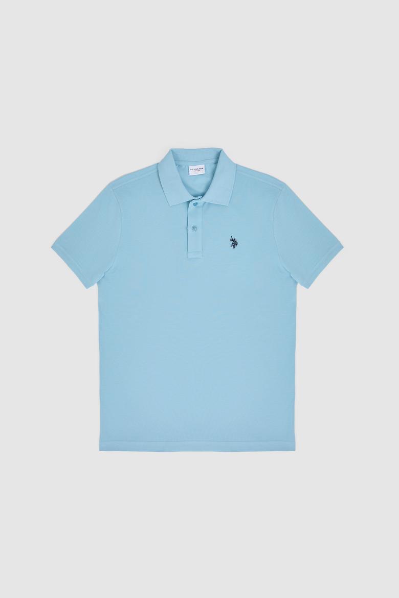 Erkek Slim Fit Polo Yaka Mavi Basic Tişört - 50322347062