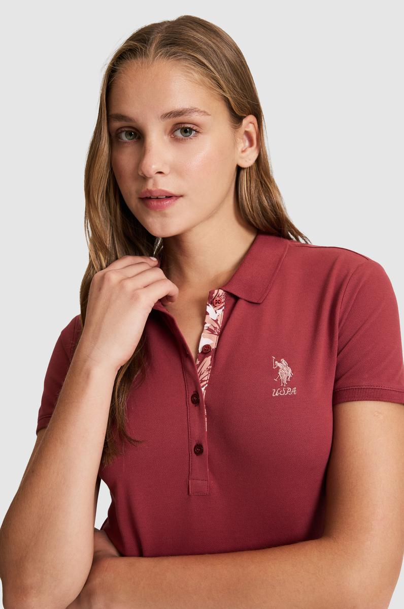 Kadın Vişne Polo Yaka Basic Tişört