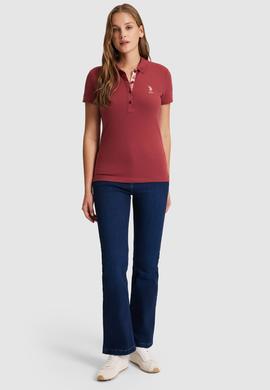 Kadın Vişne Polo Yaka Basic Tişört - 50321798193