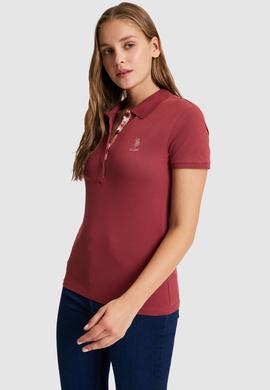Kadın Vişne Polo Yaka Basic Tişört - 50321798193