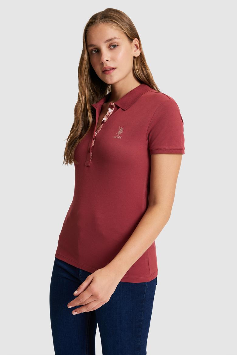Kadın Vişne Polo Yaka Basic Tişört - 50321798193