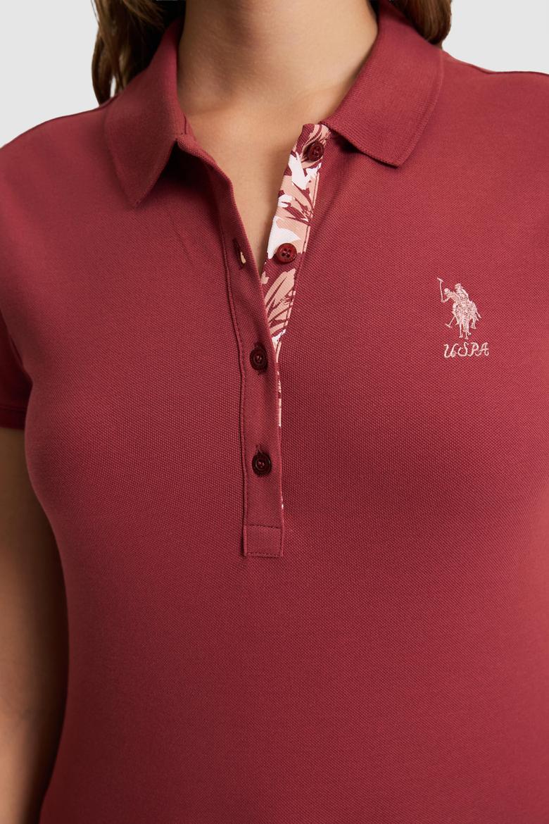 Kadın Vişne Polo Yaka Basic Tişört - 50321798193