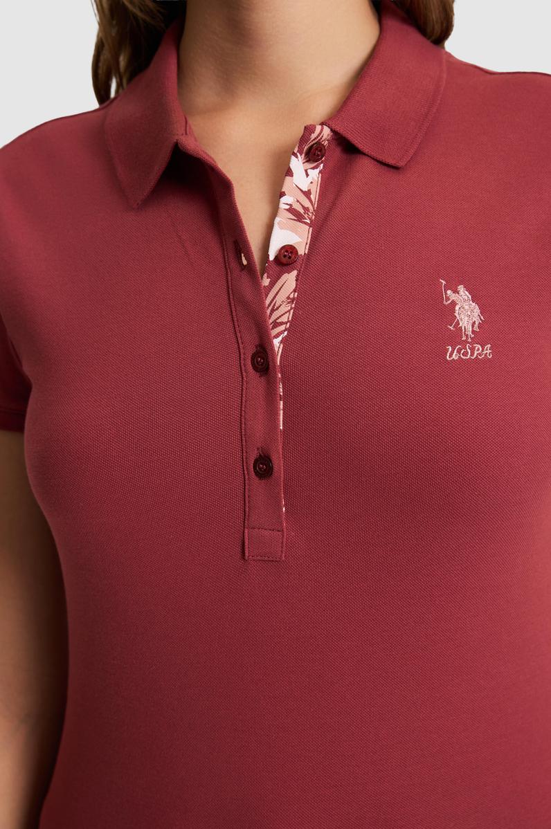 Kadın Vişne Polo Yaka Basic Tişört