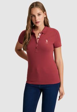 Kadın Vişne Polo Yaka Basic Tişört - 50321798193