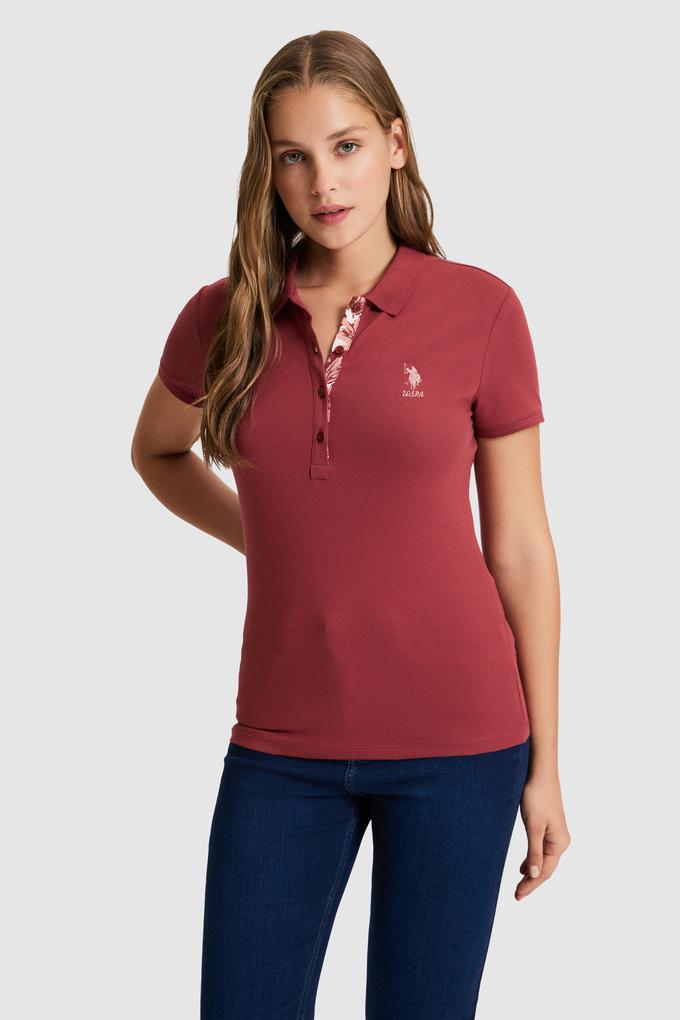 Kadın Vişne Polo Yaka Basic Tişört