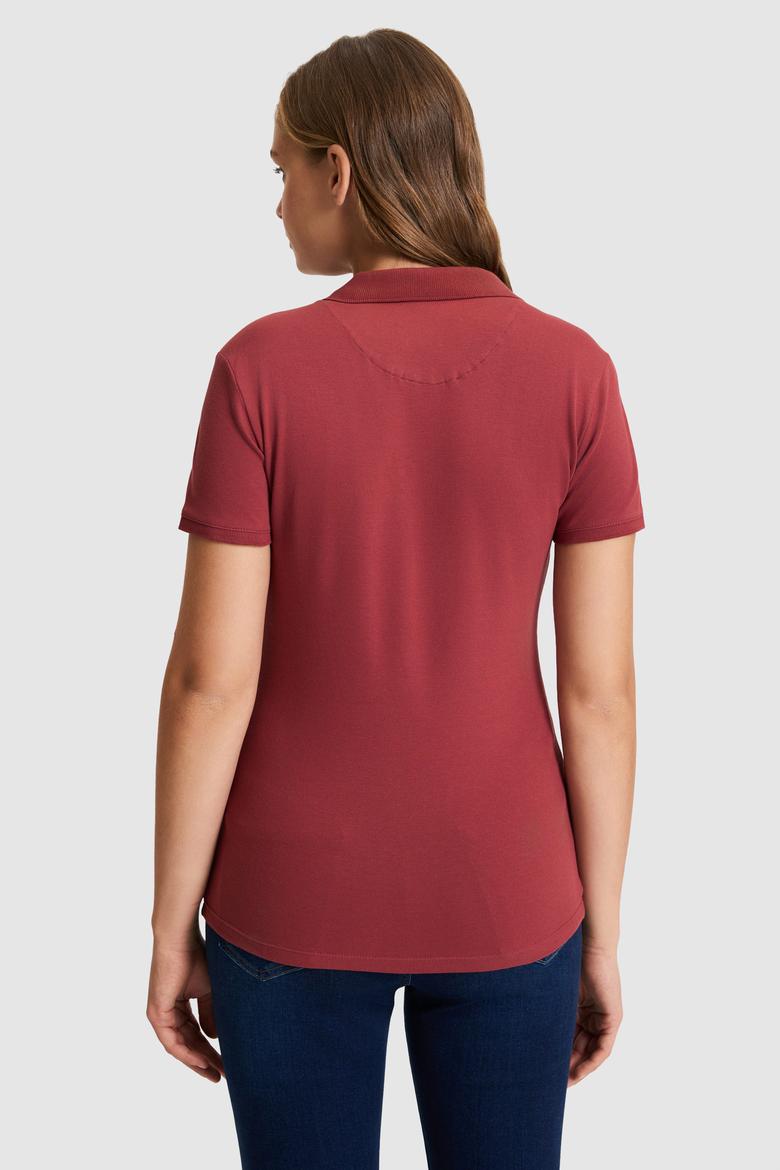 Kadın Vişne Polo Yaka Basic Tişört - 50321798193
