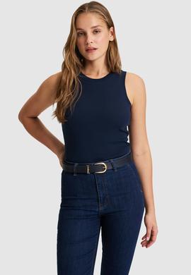 Kadın Lacivert Bisiklet Yaka Basic Tişört - 50321799059